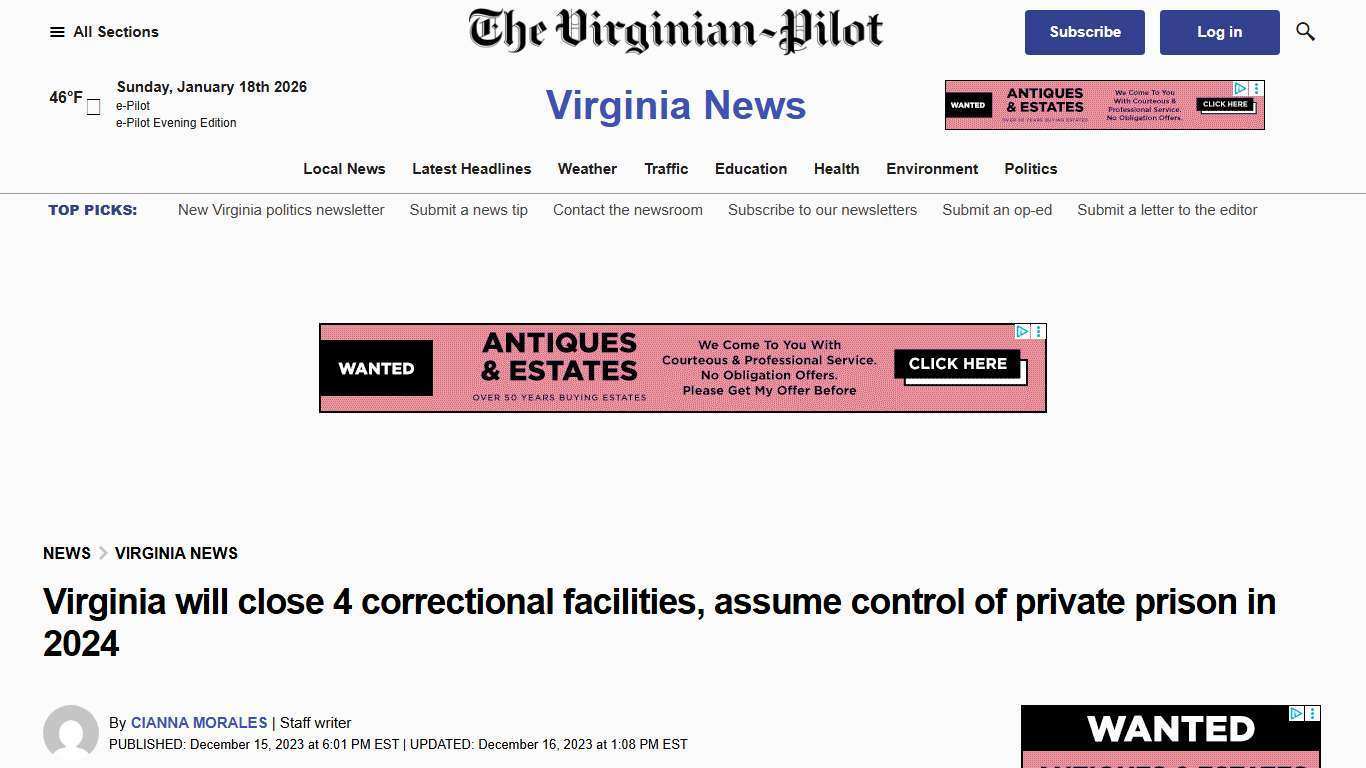 Virginia will close 4 correctional facilities, assume control of private prison in 2024 – The Virginian-Pilot